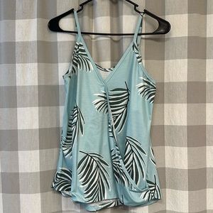 Blue tank top with palm fronds